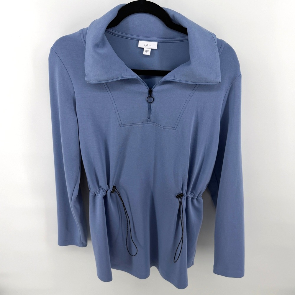 J. Jill Fit Pullover Quarter Zip Drawstring Medium Blue Womens Athleisure Top